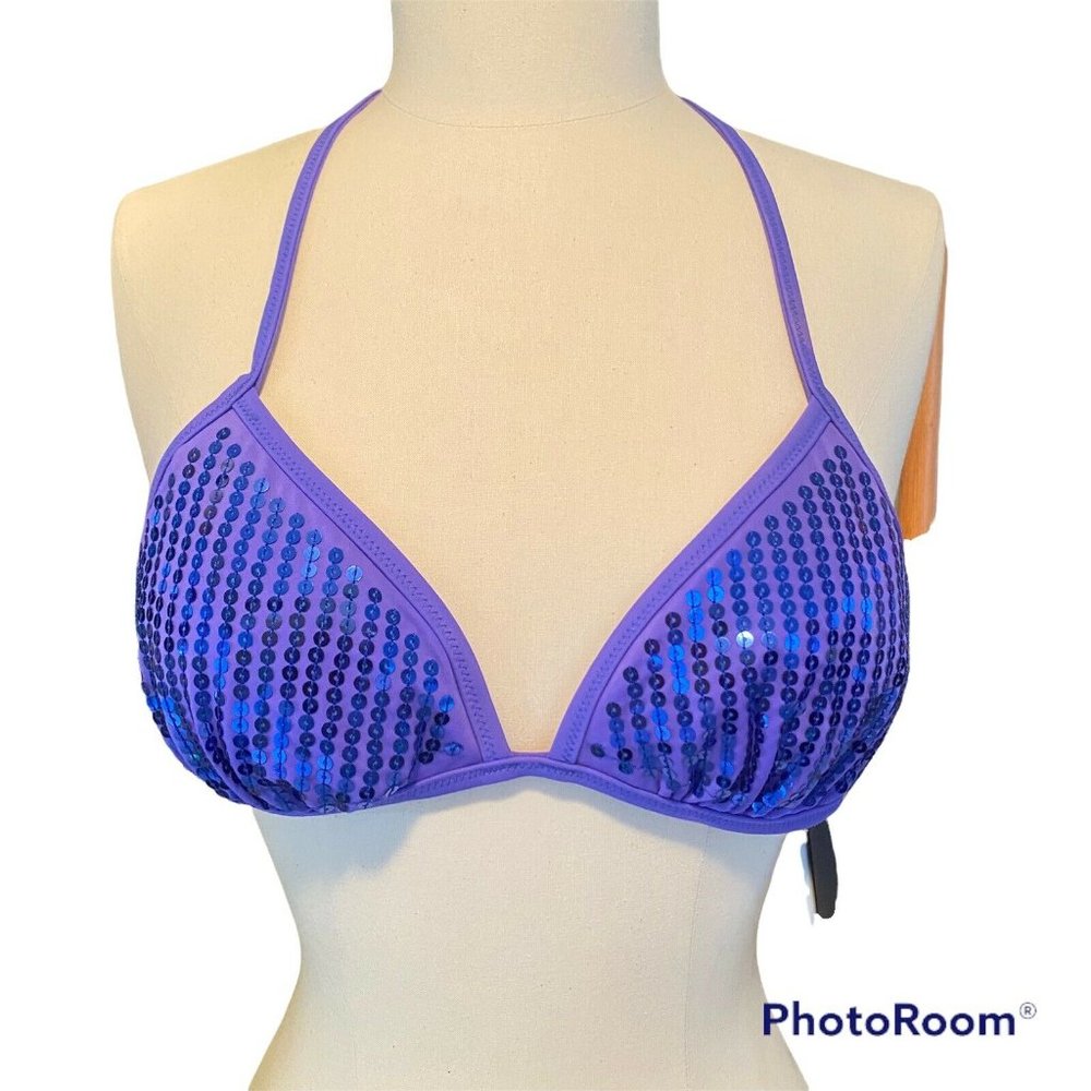 marie meili bikini top size medium blue sequins NWT